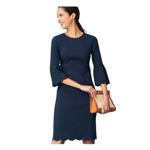 J.McLaughlin “Elle” Navy 3/4 Bell Sleeve Dress Scalloped Hem